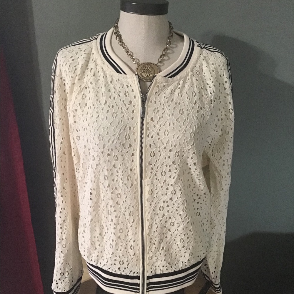 Lace bomber jacket with stripes